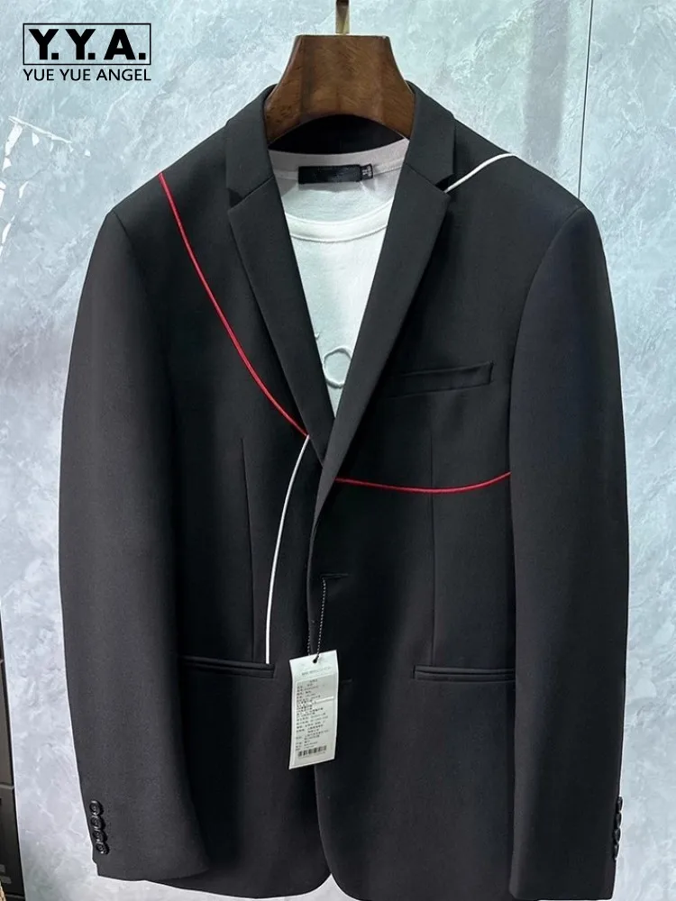 

Office Men Fashion Embroidery Woolen Black Suit Jacket Slim Fit Single Breasted Spring Autumn Business Casual Designer Blazers
