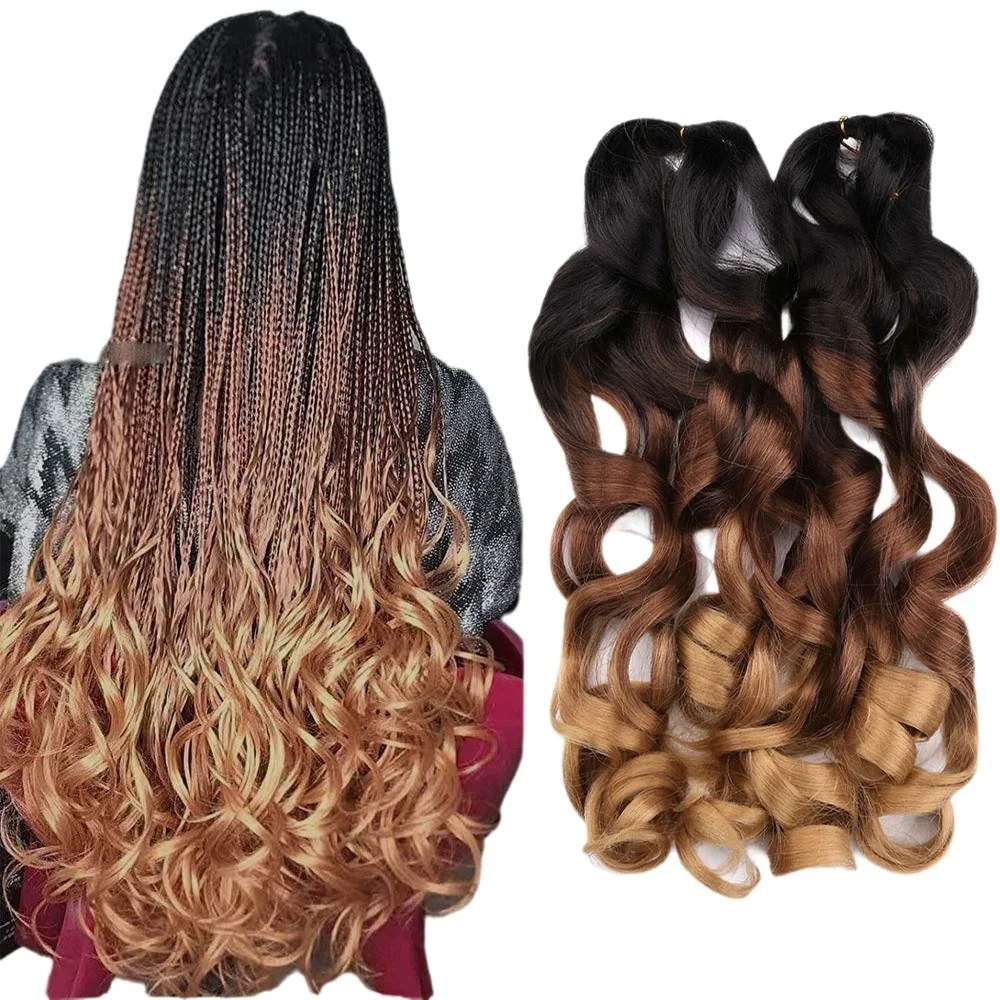 

22inch Synthetic French Curly Crochet Braiding Hair Loose Wave Ombre Hair Spiral Curls Pre Stretched Hair Extensions For Women