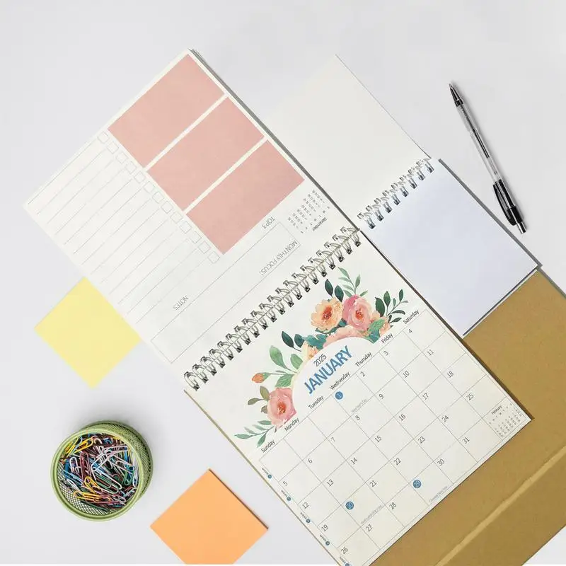 Desktop Calendar Planner Floral Coil Desktop Calendar Planner 2025 Multi-Purpose Calendar Decoration For Home Dormitory Work