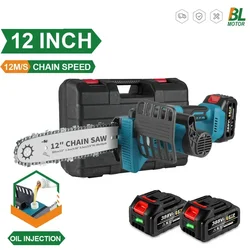 2000W 12 Inch Brushless Electric Chainsaw 18000RPM Rechargeable Cordless Garden Wood Cutting Logging Saw For Makita 18V Battery