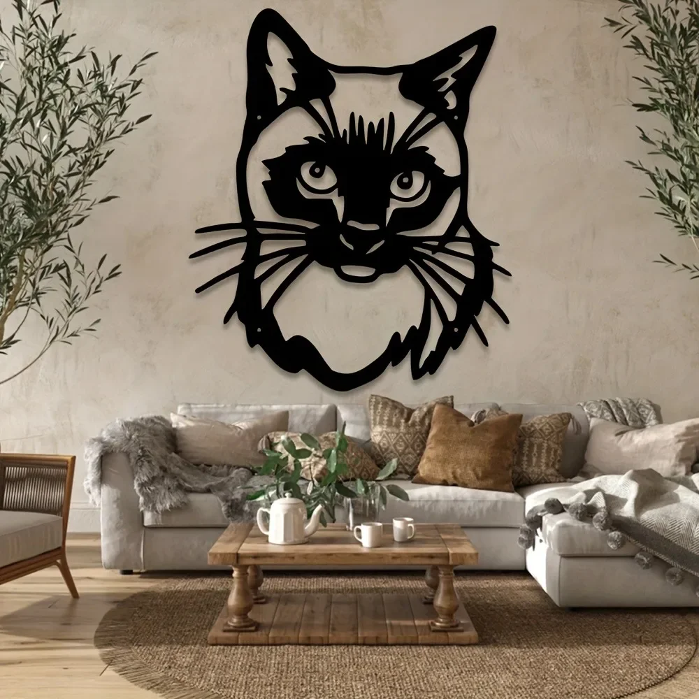 Vertical Black Cat Iron Wall Art, Modern Country Style Decoration, No Power Required, Stylish Home Wall Decor