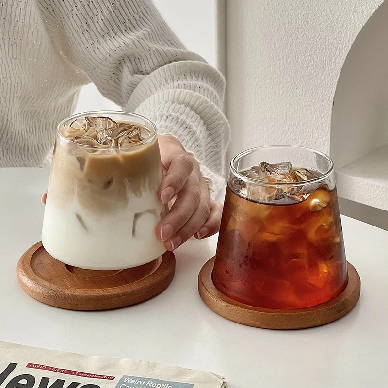 Taza de café transparente, taza de cristal de estilo japonés, taza de exhibición de postre de cóctel en capas, taza de leche para desayuno, taza de bebida fría de 300ml