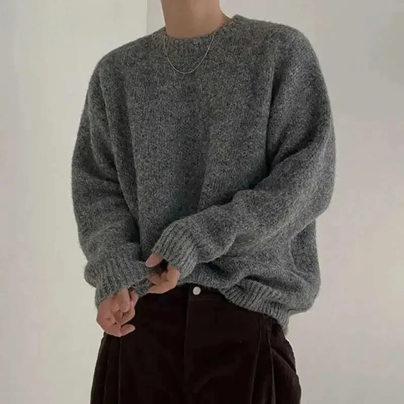

Men's Knitting Top Casual Loose Round Neck Pullover Sweater Spring Autumn Korean Fashion Male Solid Color Knits