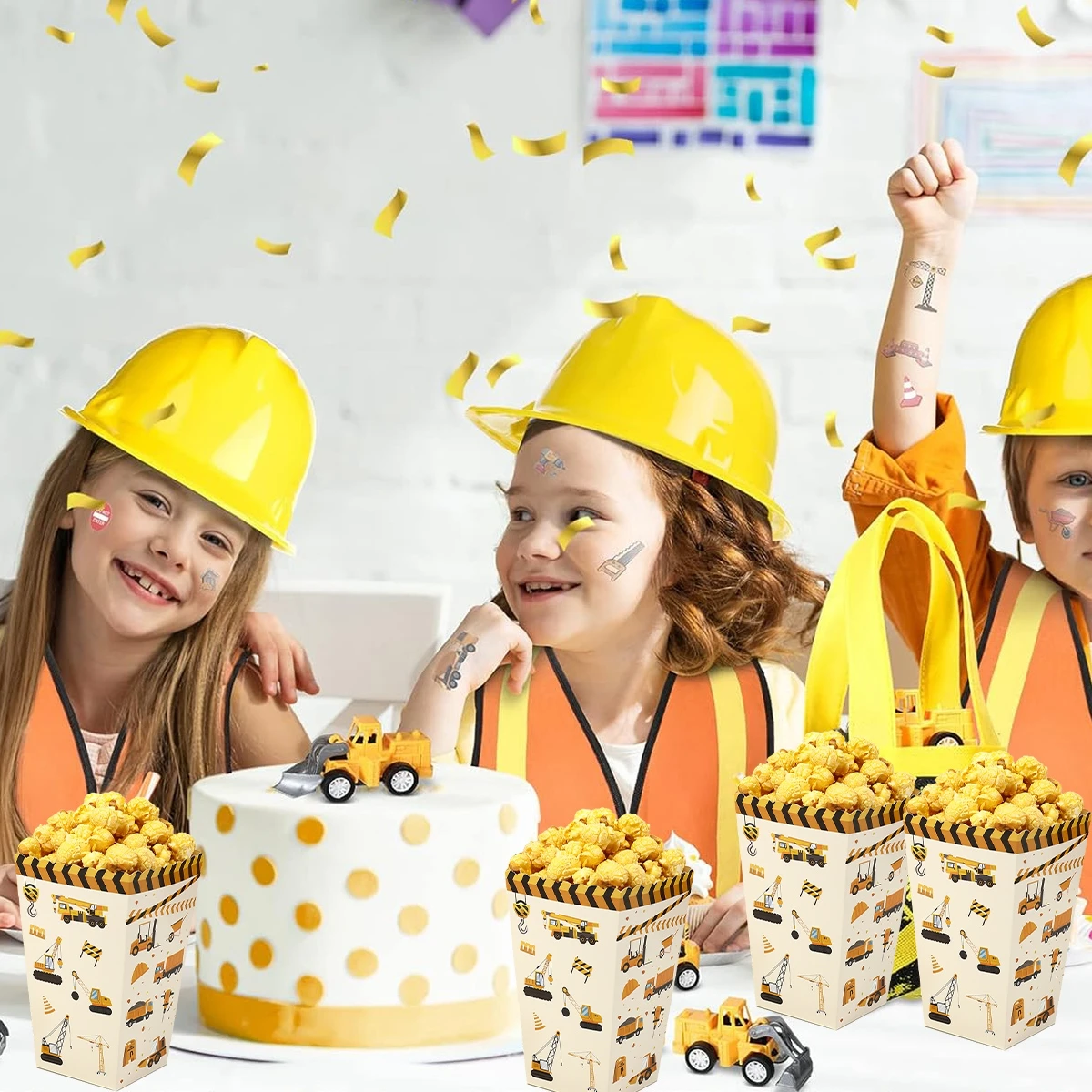 صندوق الفشار للمركبات الهندسية، صندوق حلوى البناء، صندوق هدايا للأطفال الأولاد، مستلزمات استحمام الطفل، ديكور عيد الميلاد