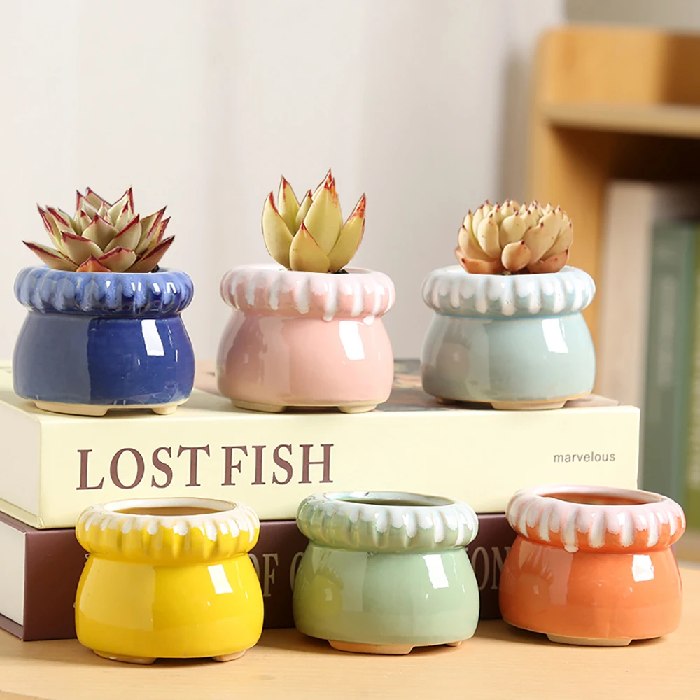 Succulents Flower Pot Ceramic Coarse Ceramic Breathable Thumb Mini Cute Creative Simplicity Green Potted Plants Home Decor