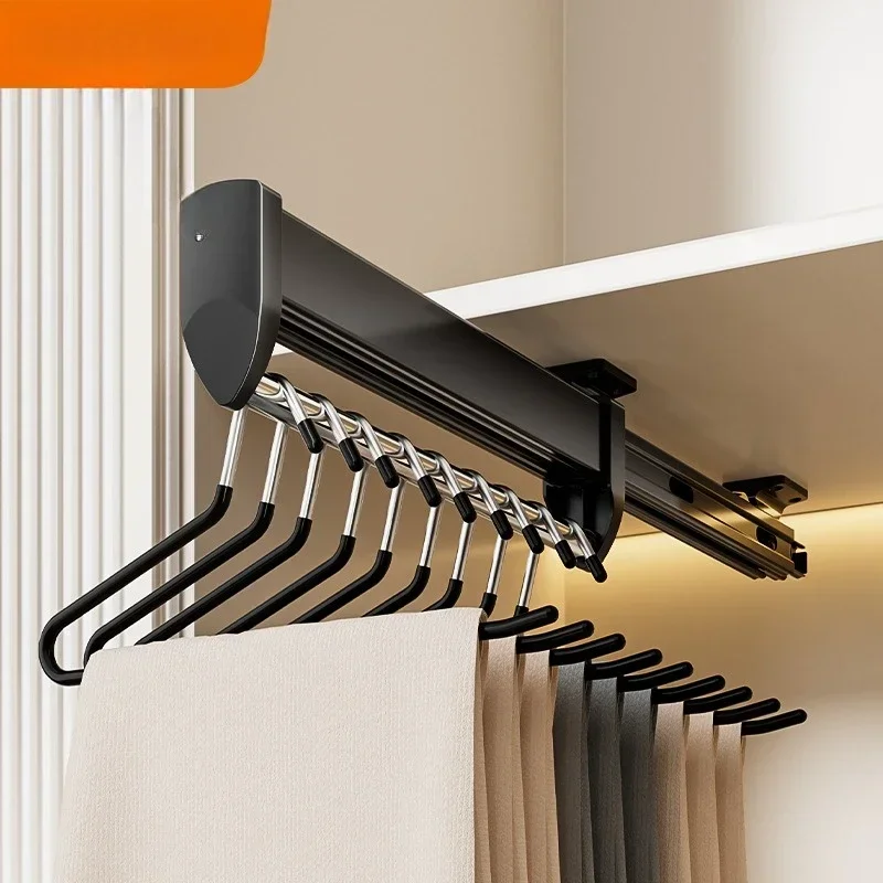 Cloakroom wardrobe built-in slide rail pull-up pants rack top push-pull type