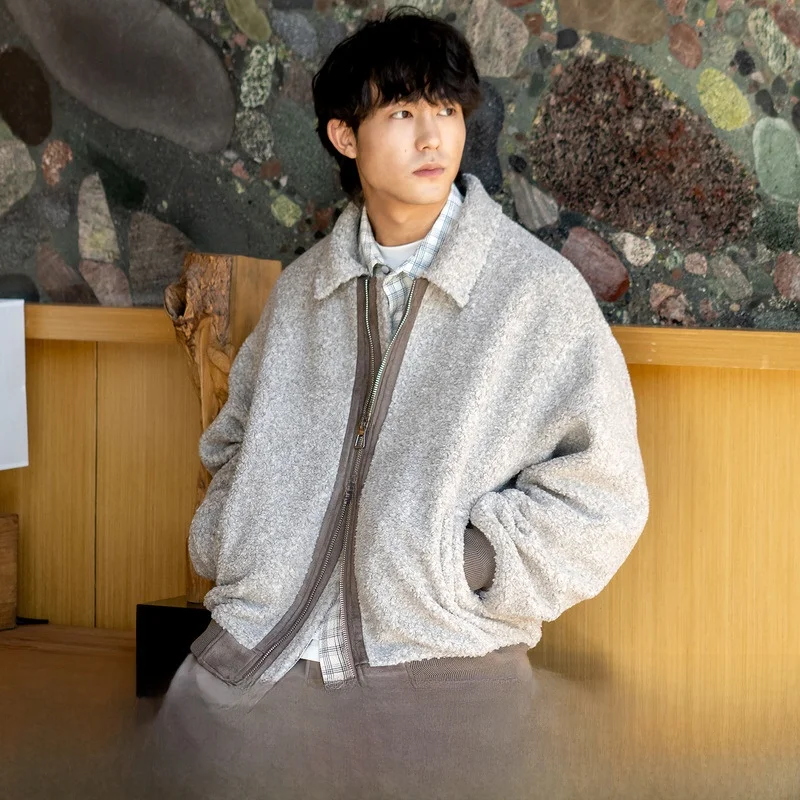 

Подставка в японском стиле Sle Star, замшевая шерстяная смесь, джет, осень-зима, теплая верхняя одежда, украшение на молнии, свободная посадка, смесь полиэстера