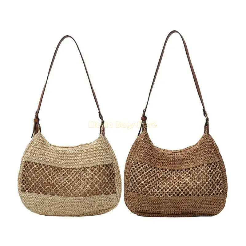

X90D Natural Woven Straw Shoulder Bag For Beach Vacation Friendly Casual Handbag