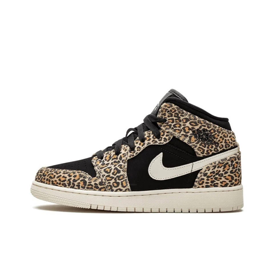 Nike Jordan Air Jordan 1 Mid scarpe da basket da donna mid-top comode antiscivolo con stampa leopardata Marrone BQ693-021