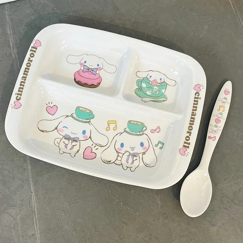 Sanrio Cinnamoroll Louça para crianças, bonito Anime Fruit Bowl, prato de molho, prato de jantar, copos crianças, bebê, melamina, pratos seguros