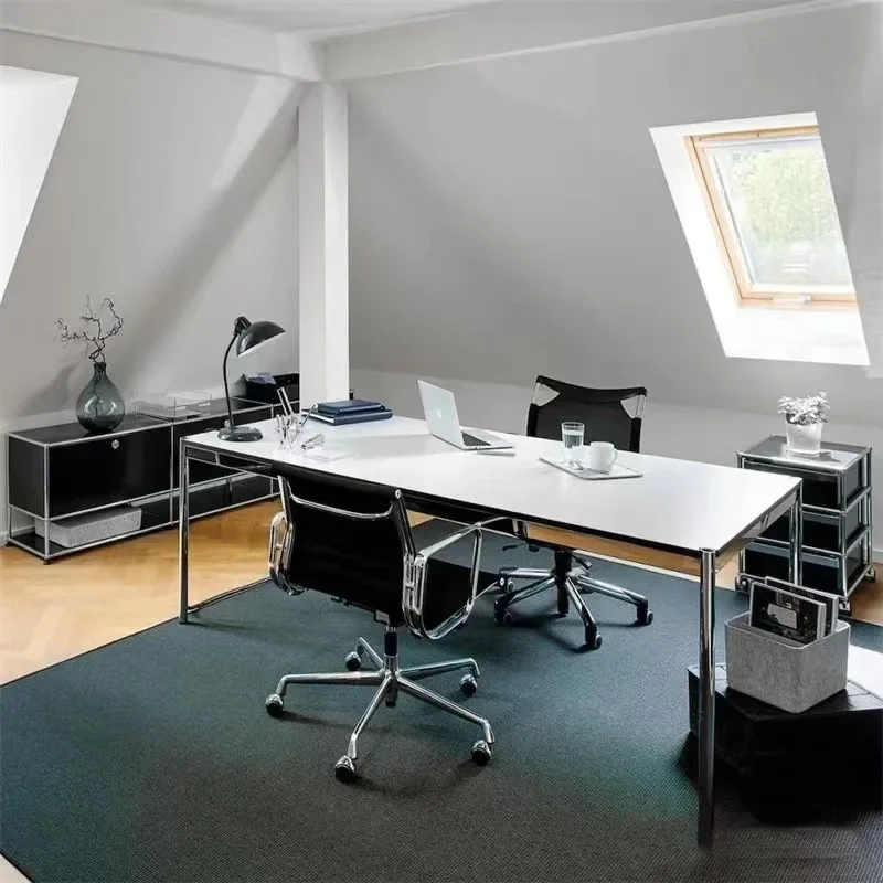 Nordic ins antique simple dining table, stainless steel rectangular conference table computer table