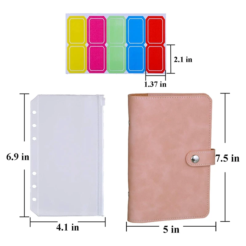 A6 Clear Binder Pockets,PU Leather Notebook Binder Cover Waterproof Loose Leaf Bags Cash Budget Envelopes System