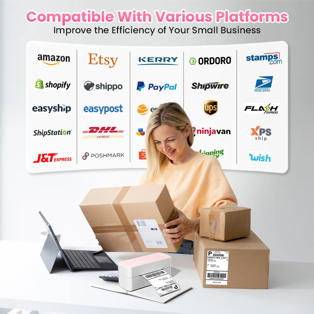 PM-241 118mm Bluetooth Thermal Label Printer Wireless Shipping Label Printer Compatible with iPhone Android Windows Widely Used