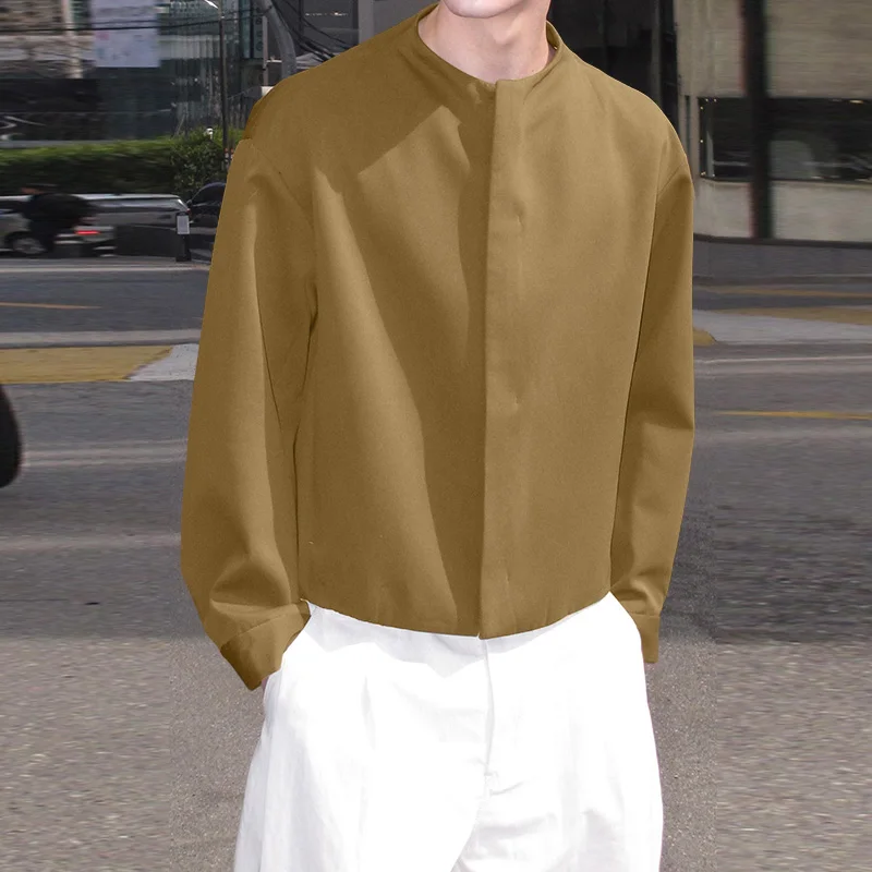 INCERUN Men's Shirt Solid Color Long Sleeve Korean Style Casual Men Clothes Streetwear Loose 2026 Leisure Tops Male Shirts S-3XL