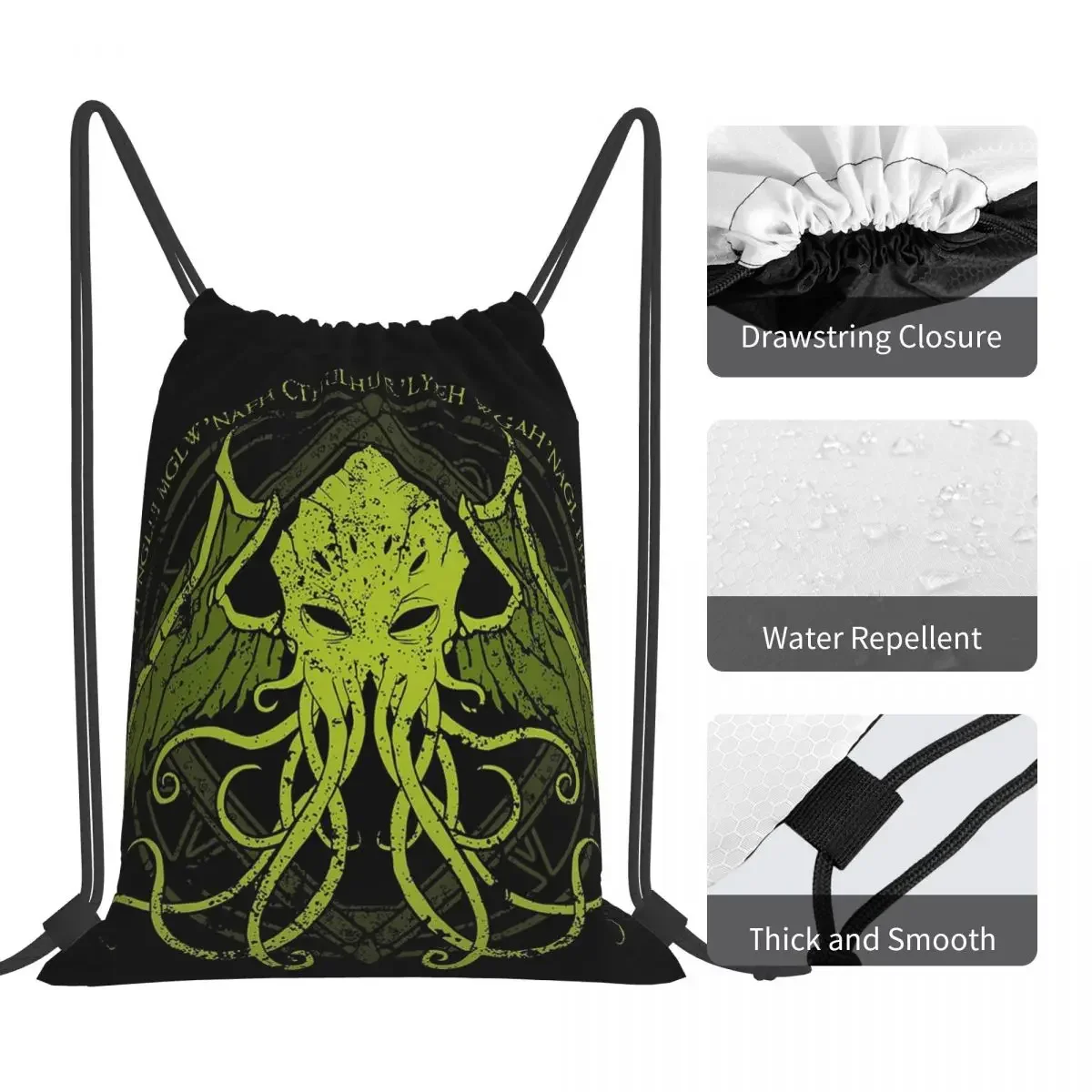 Cthulhu-lovecraft-mochilas de diseño de canto desgastado V2, bolsas con cordón, paquete de cordón, bolsa deportiva de bolsillo, bolsa de libros