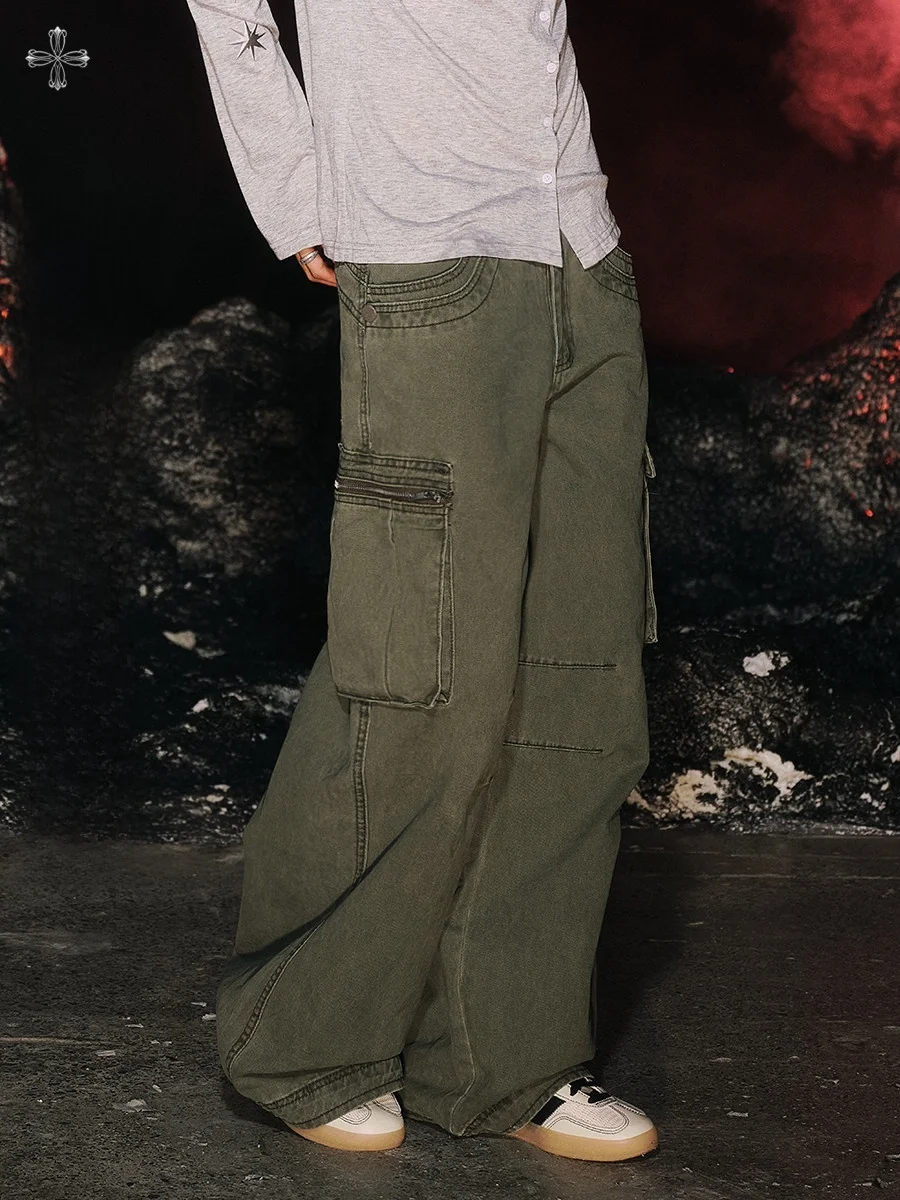 

Брюки Street Sle Workwear с большими карманами и молниями, свободные широкие брюки для танцев, повседневные модные хлопковые брюки