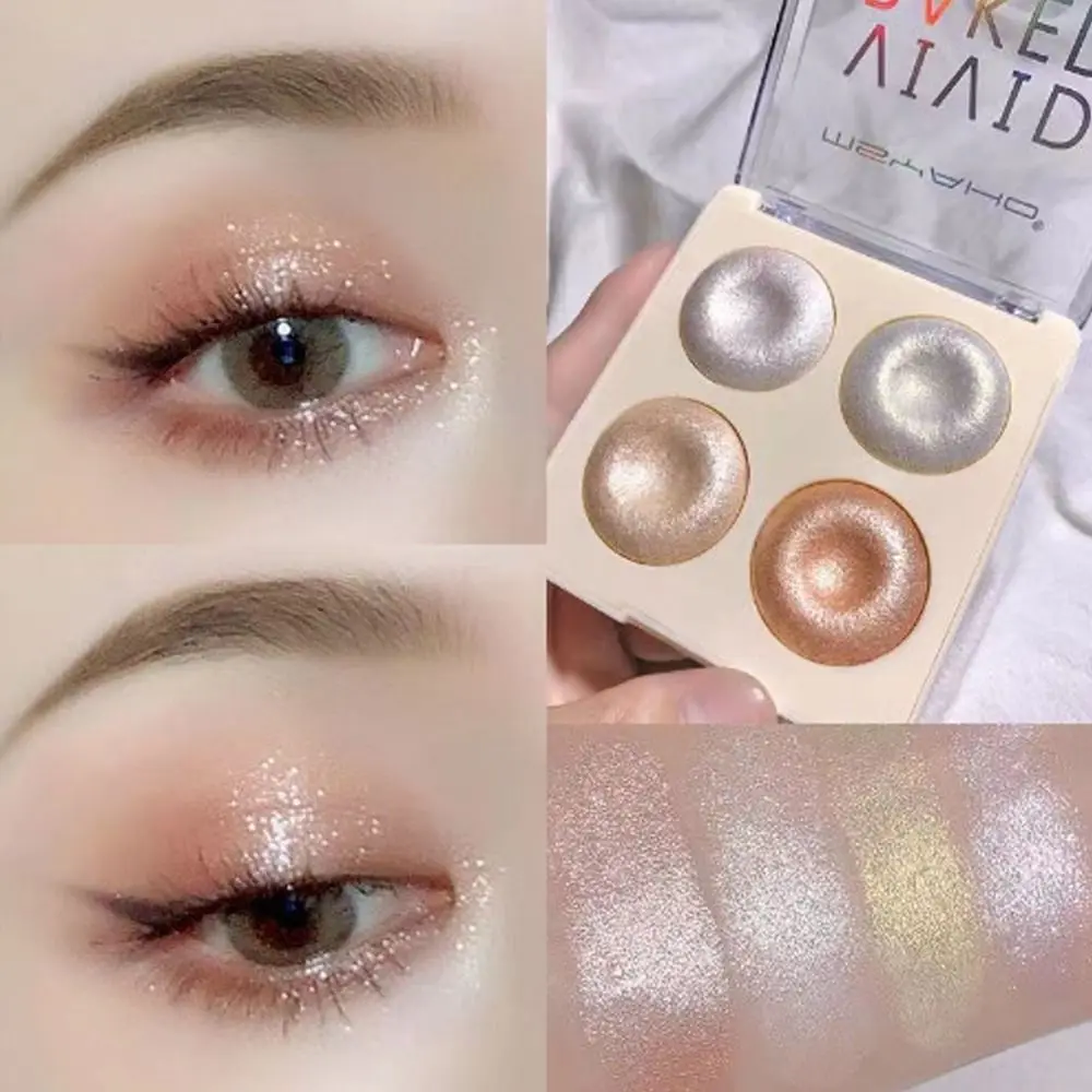 Bandeja para resaltar Donut de 4 colores, textura delicada, resaltador de brillo de Color duradero, sombra de ojos brillante, gusano de seda tumbado
