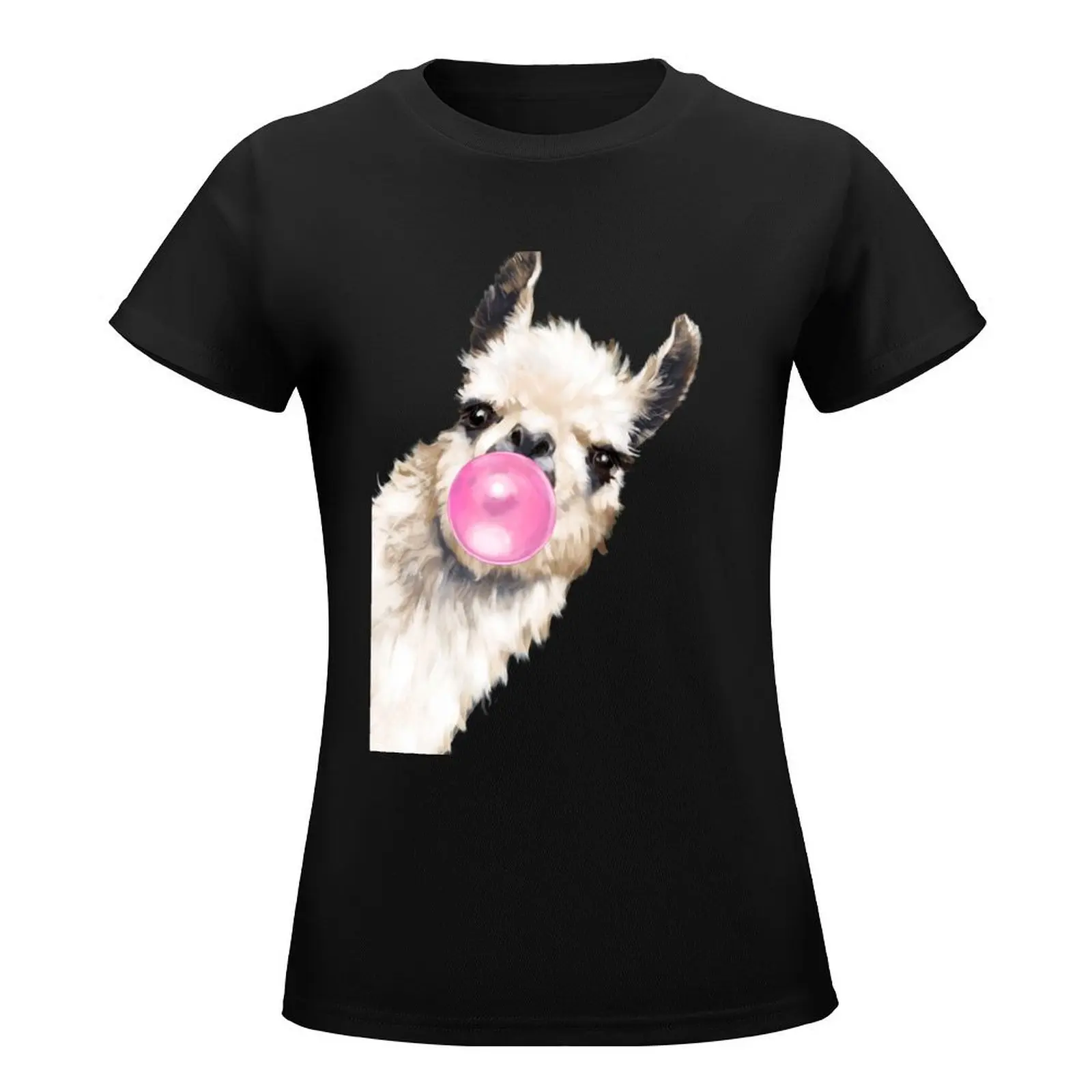 Bubble Gum Sneaky Llama in Blue T-Shirt animal print shirt for girls anime clothes tees tshirts for Women