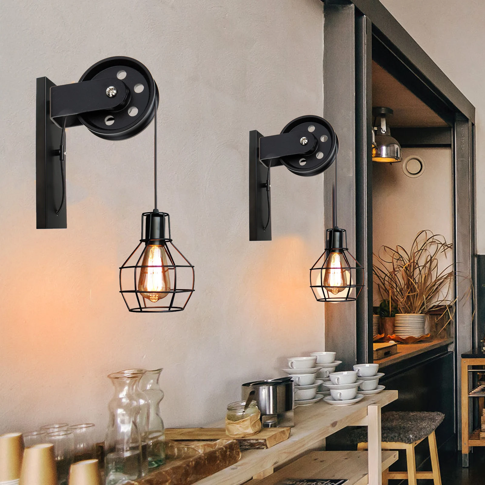 

Pulley Wheel Lighting Accessories 50mm Black Iron Vintage for Pendant Lamp Wall Sconce Chandelier Hanging Decor Hardware