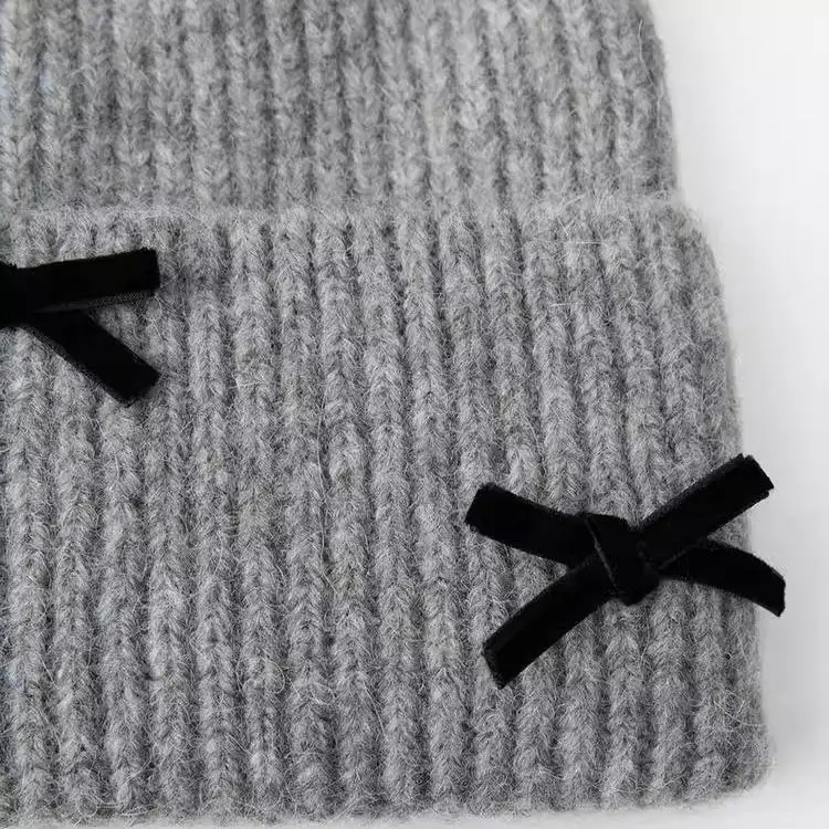 

Velvet Bowknot Decorated Knitted Hat Scarf Set New Arrival Women's Faionable Winter Accories Sweet Cute Sle round Top