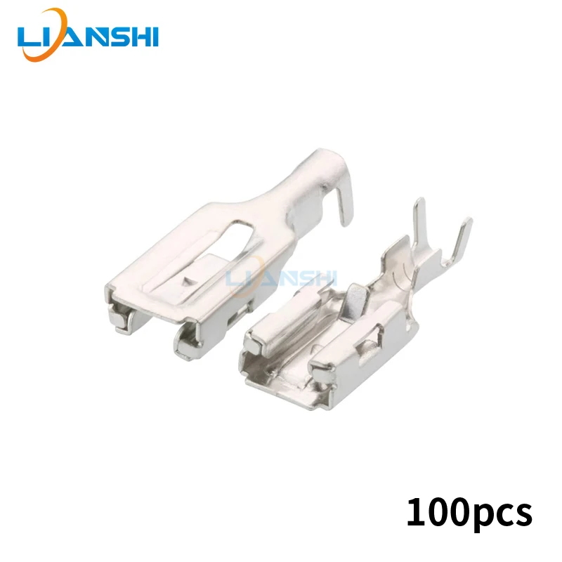 100PCS 170454-2 DJ6210-6.3B 6.3mm Female Crimp Terminal Brass Tinned Positive Lock 250 Series Automotive Wire Connector Replacem