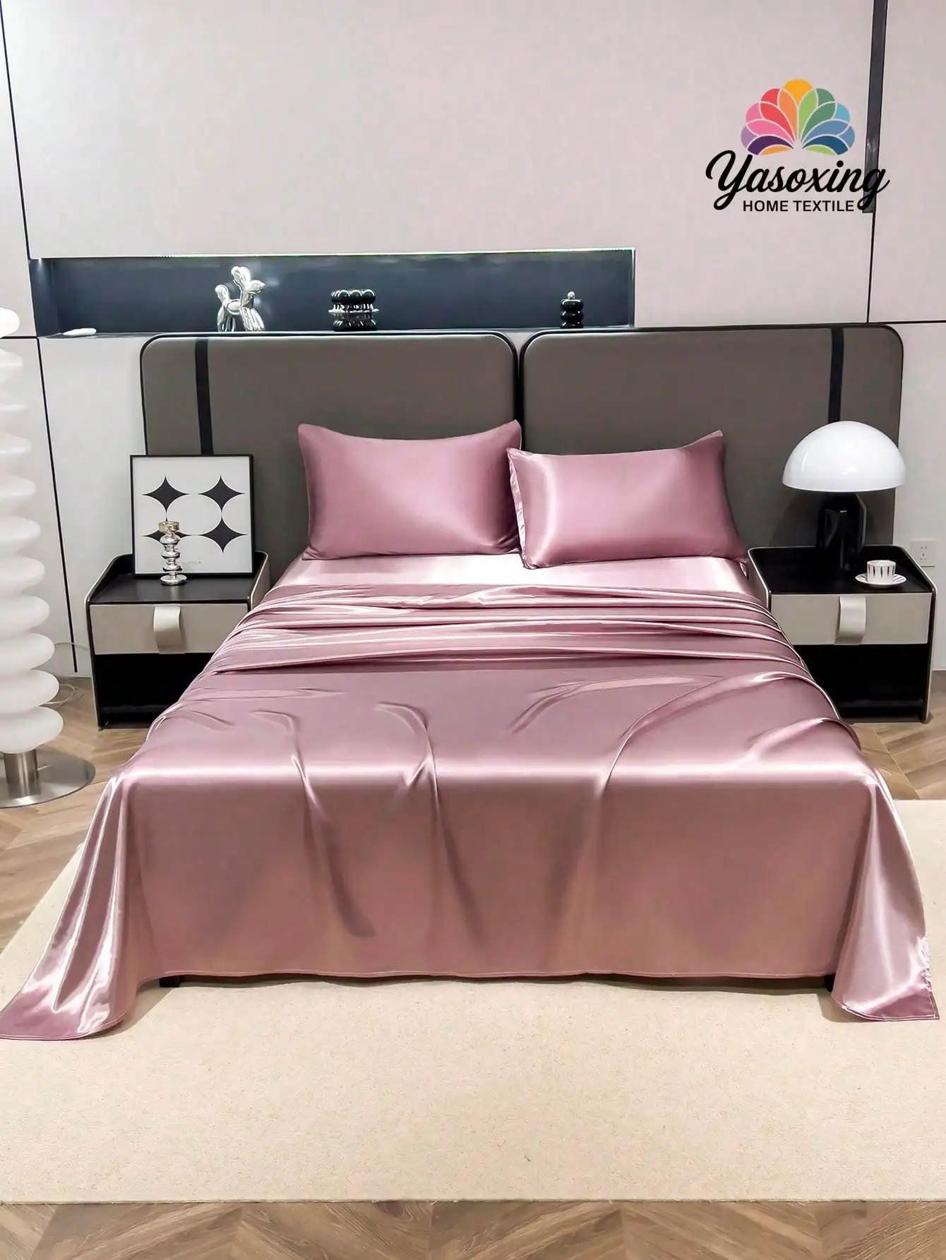 

4-Piece Dusty Rose Satin Sheet Set: Fitted, Flat & 2 Pillowcases, Deep Pocket 11.8in, Soft Wrinkle-Free