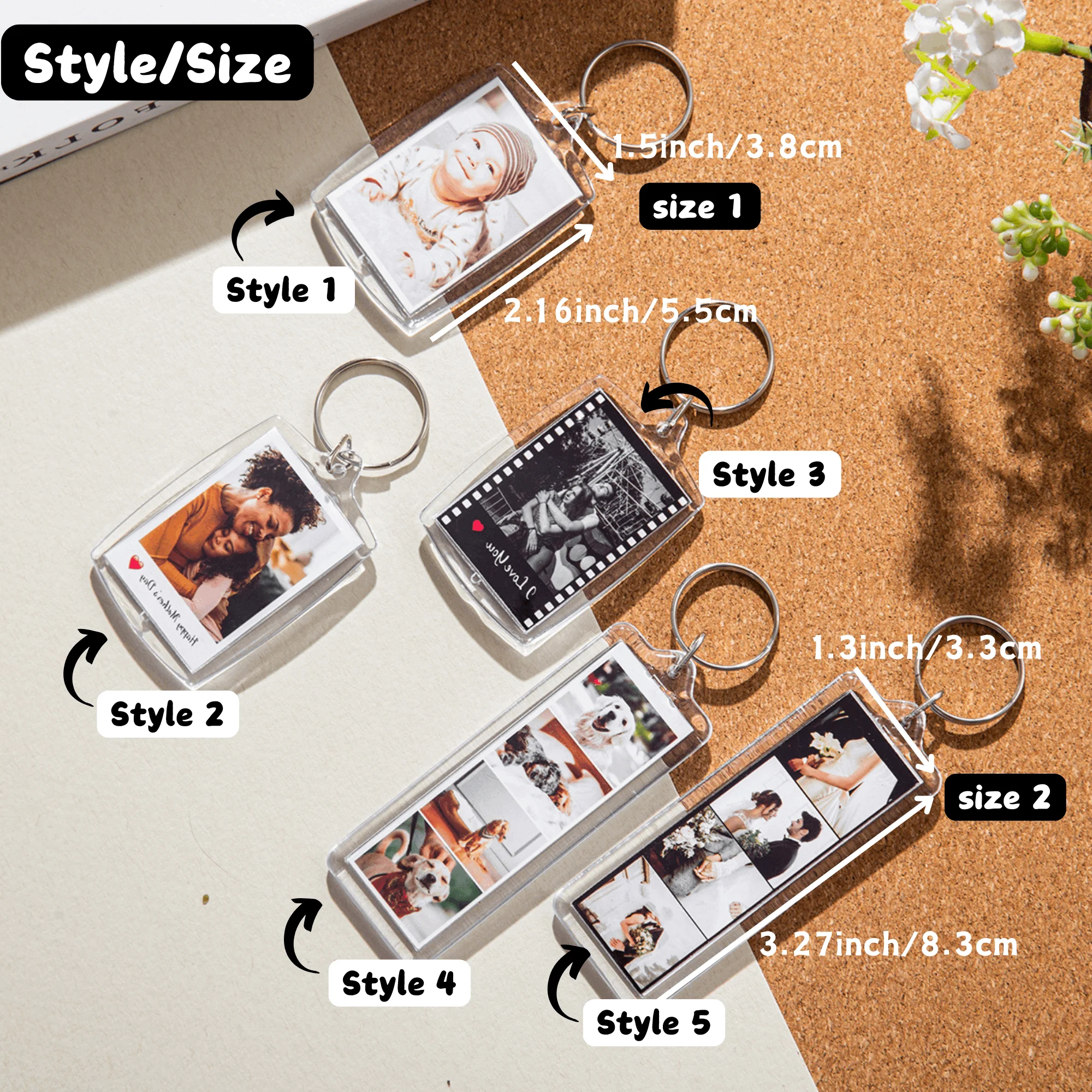 Custom 1pc/3pc/5pc Photo and Text Keychain, Photo Strip Keychain, Valentines Day Couple Gift, Custom Gift, Mother's Day Gift view 2