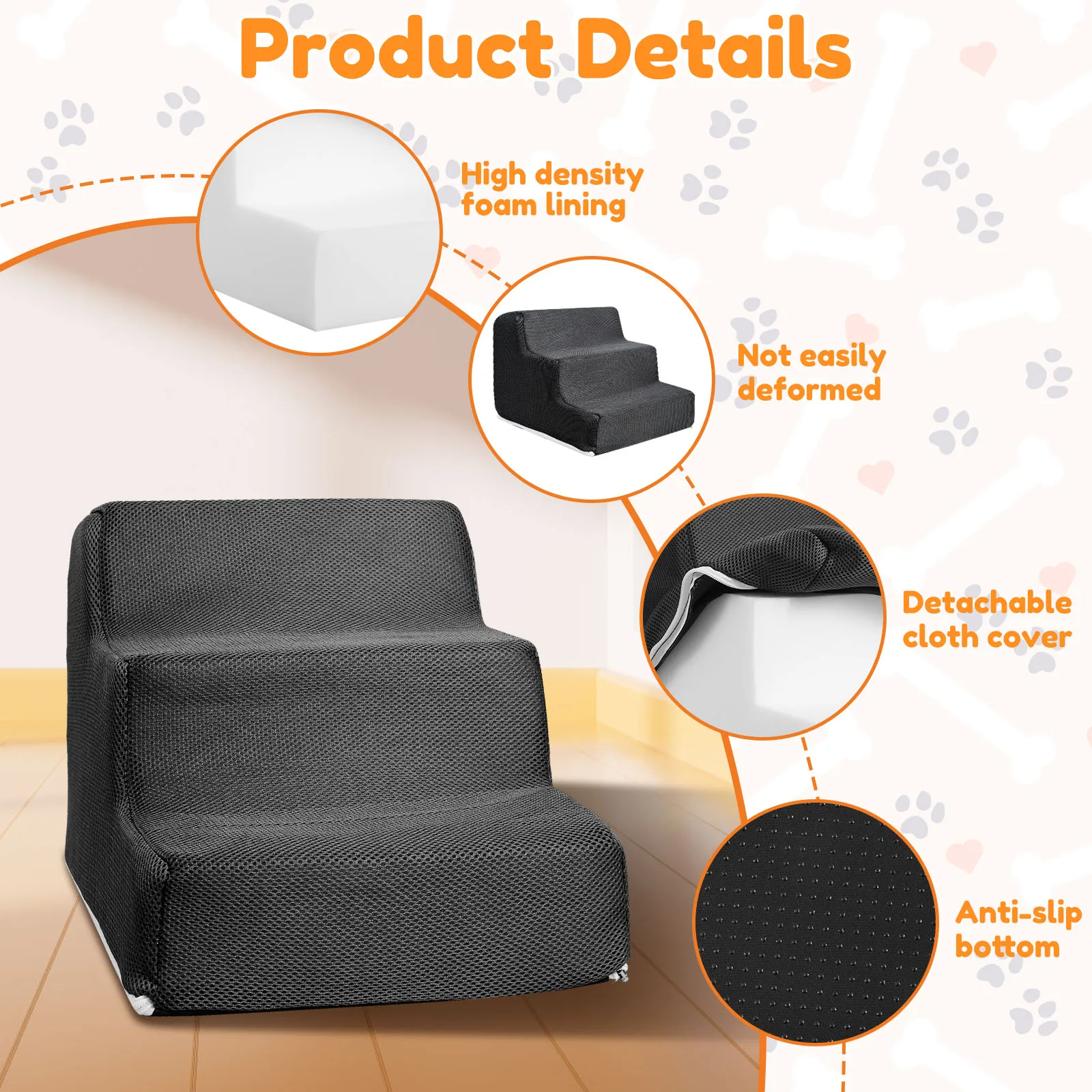 Pet 2/3/4 Step Stair Dog Ramp Ladder Memory Foam Sponge Removable&Washable Training Multifunctional Dog Stair Step Pet Supplies