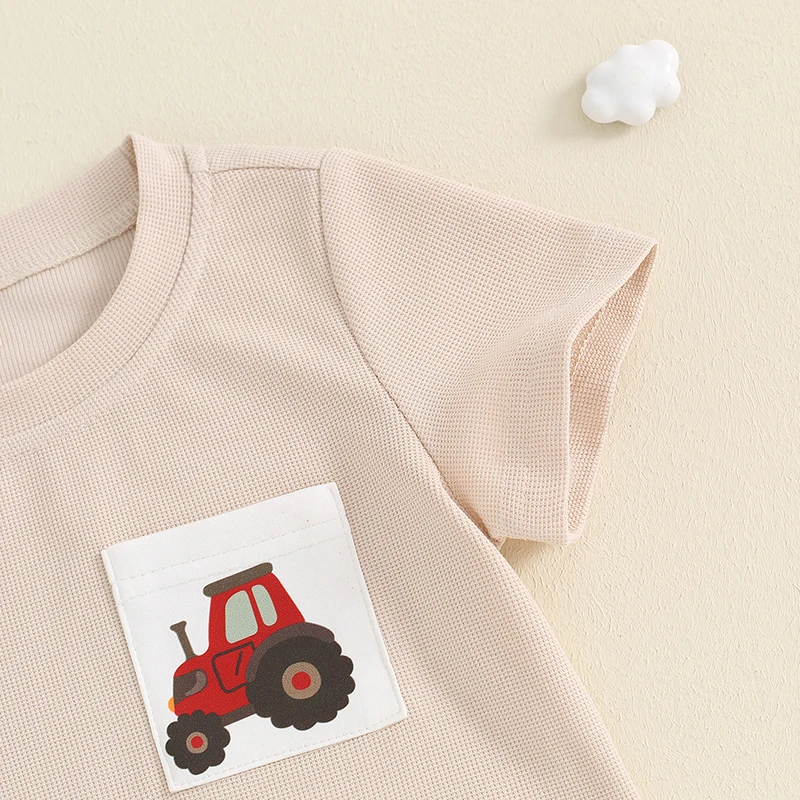 Peuter Kinder Jongens Kleding Set Tractor Print T-Shirt Met Korte Mouwen Met Elastische Taille Korte Broek Set Zomer Outfit