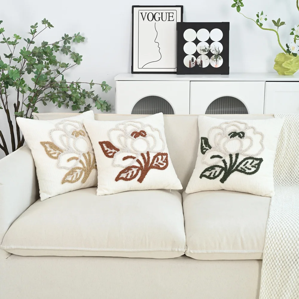 

Bohemian Striped Tufted Chenille Pillow Cover Beige Modern Luxury Sofa Cushion Case Home Decor