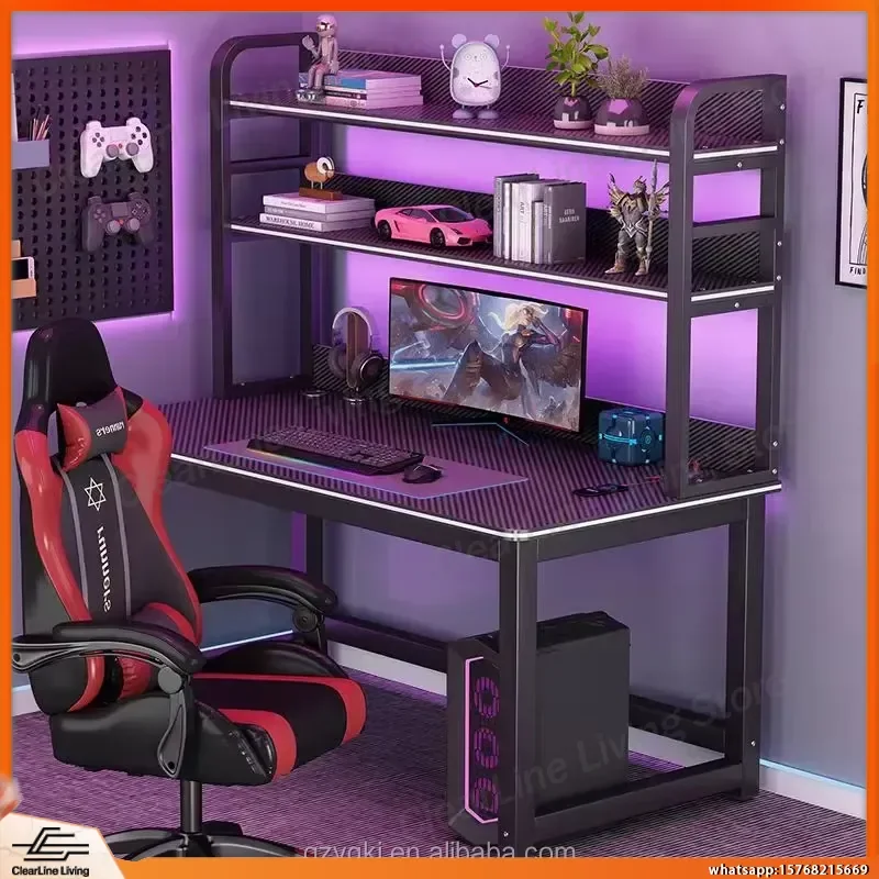Gaming Desk Carbon Fiber Desktop Ergonomic Adjustable Height Standing Desk for PC Gaming Setup Home Office Computer