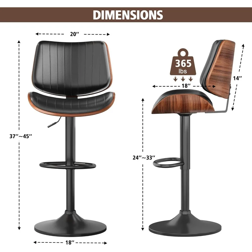Kursi Bar Set Isi 2, Kursi Bar untuk Pulau Dapur dengan Punggung Bentwood dan Kursi Kulit, Kursi Bar Putar untuk Meja Dapur, Ba