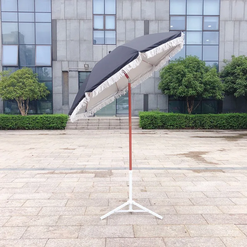 

Outdoor wood grain fiber fringed umbrella Beach outdoor camping umbrella Sun advertising umbrella Hotel