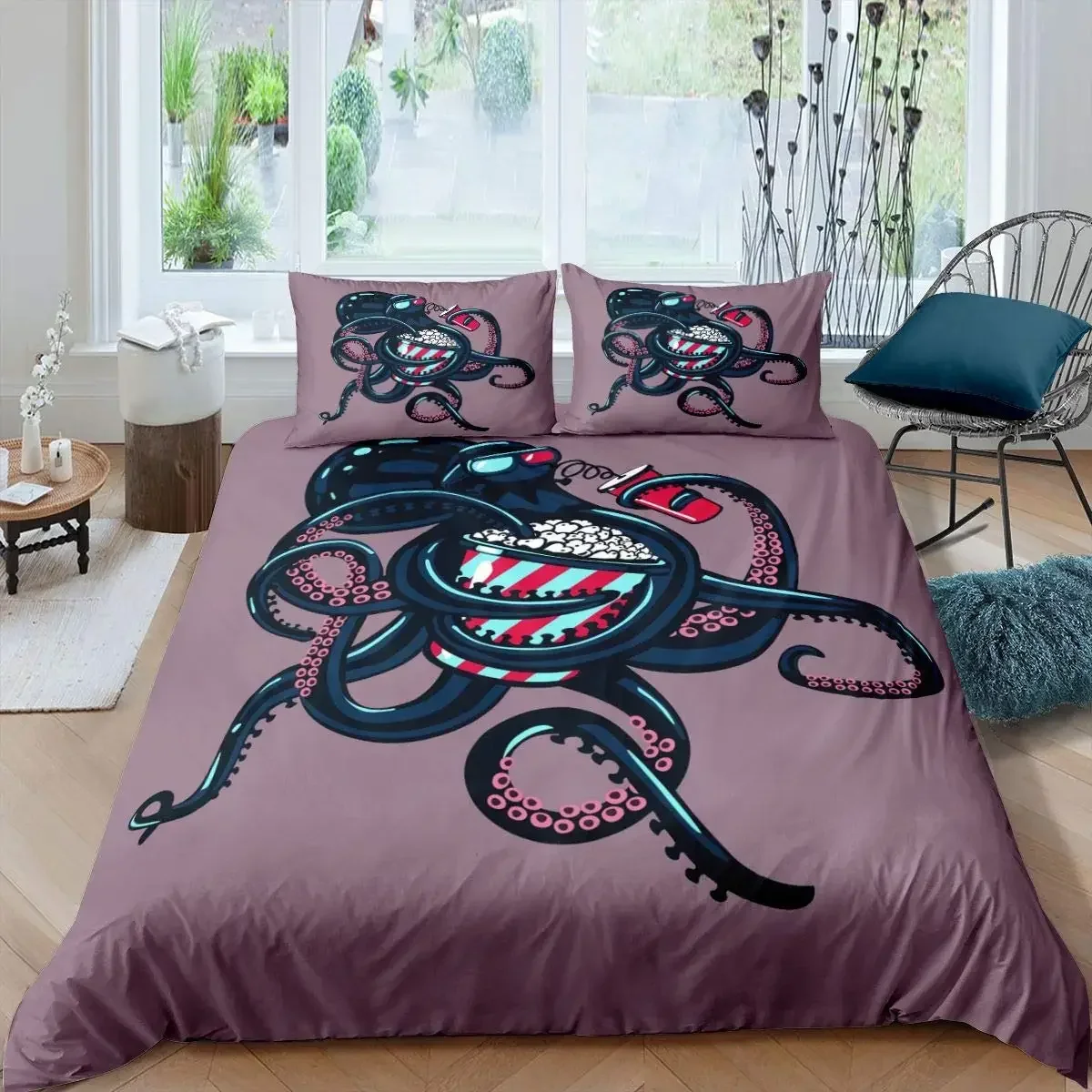 Octopus Duvet Cover Set Microfiber Green Octopus Tentacles Twin Bedding Set Sea Marine Theme Underwater Animal Comforter Cover