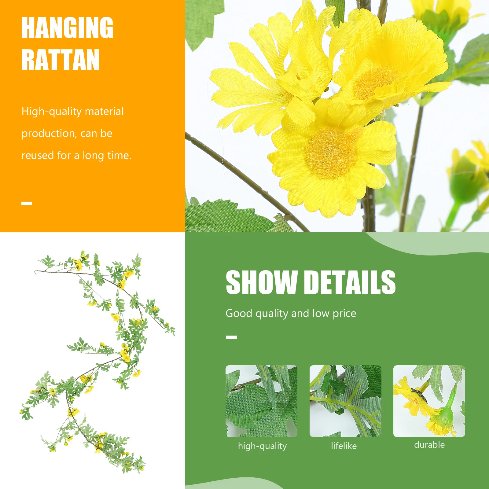 

1Pcs Artificial Daisy Rattan Vine Hanging Decor Simulation Flower Vines Ornament for Party Home Garden Wall Decoration