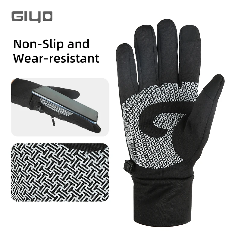 GIYO Thermal Winter Bicycle Full Finger Gloves Men Women Touch Screen Anti-slip Windproof Gloves Cycling Mittens With Key Pocket