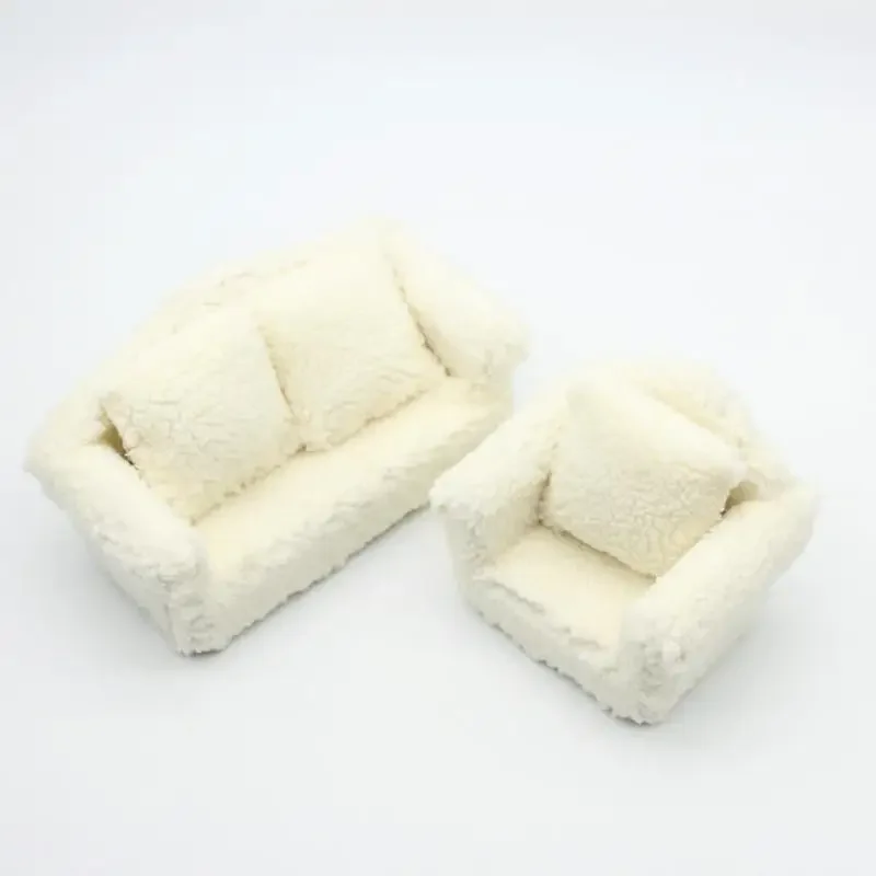 

Cute Dollhouse Toy Simulation Plush Sofa With Pillow Miniature Furniture Model Play House Toy Decoration DIY Accessory Kids Gift
