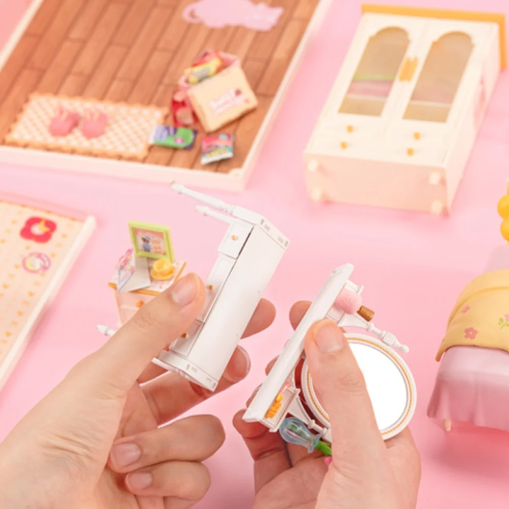 Robotime Rolife Lovely Pink Bedroom DIY Miniature House with Accessories  with LED to Build Decent Birthday Gift DW016
