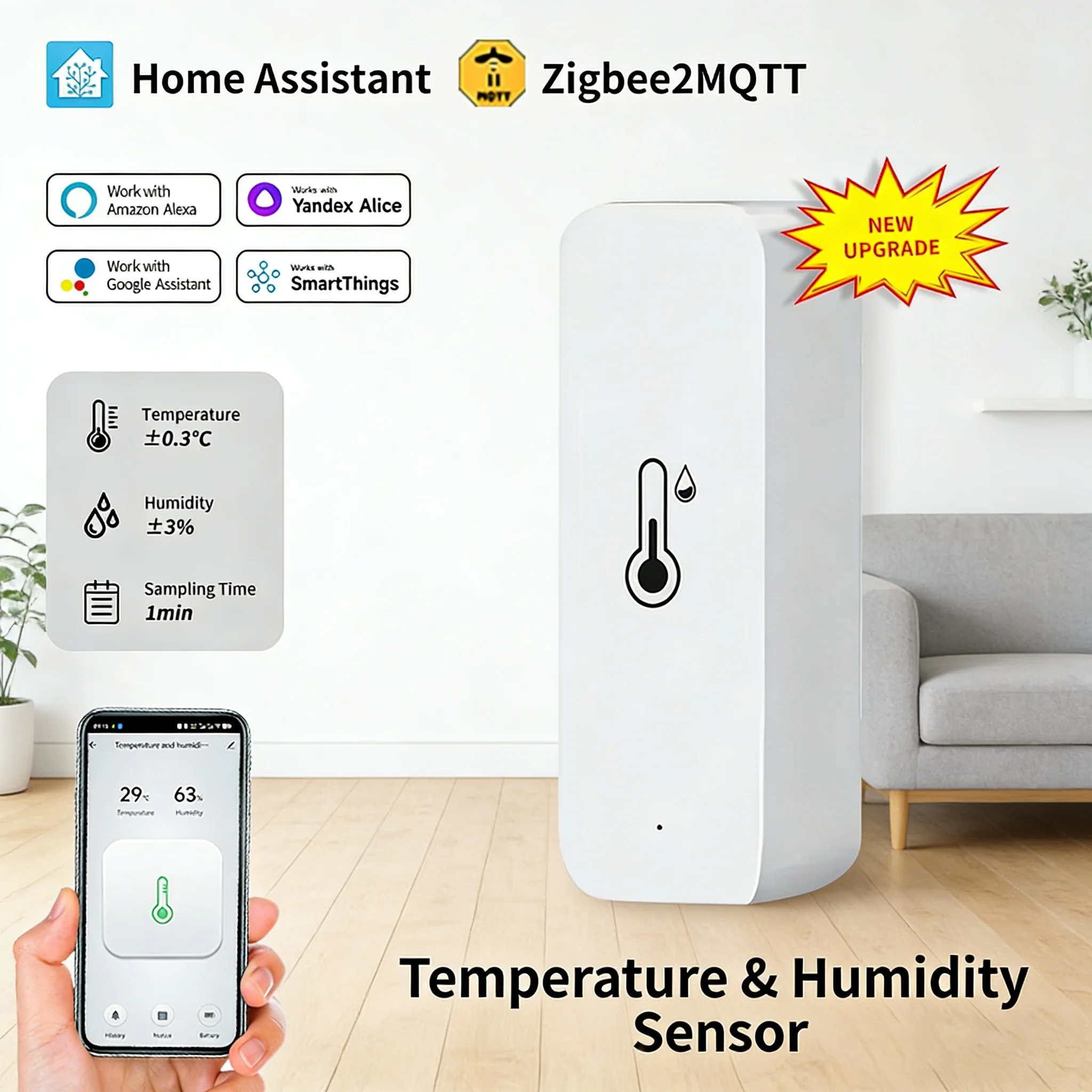Tuya Zigbee 3.0 2MQTT Smart Temperature Humidity Sensor High Precision Hygrometer Thermometer for Home Assistant Automation