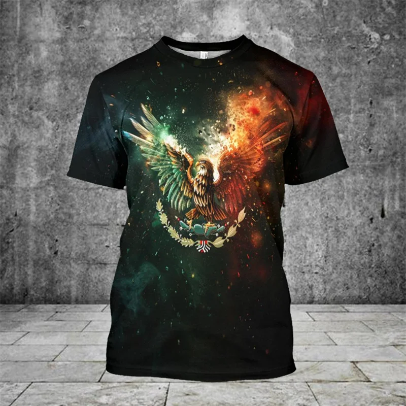 Mexican Flag Graphic T-Shirt For Men Eagle National Emblem 3D Printed Tees Summer Casual Short Sleeve T Shirts Street O-Neck Top