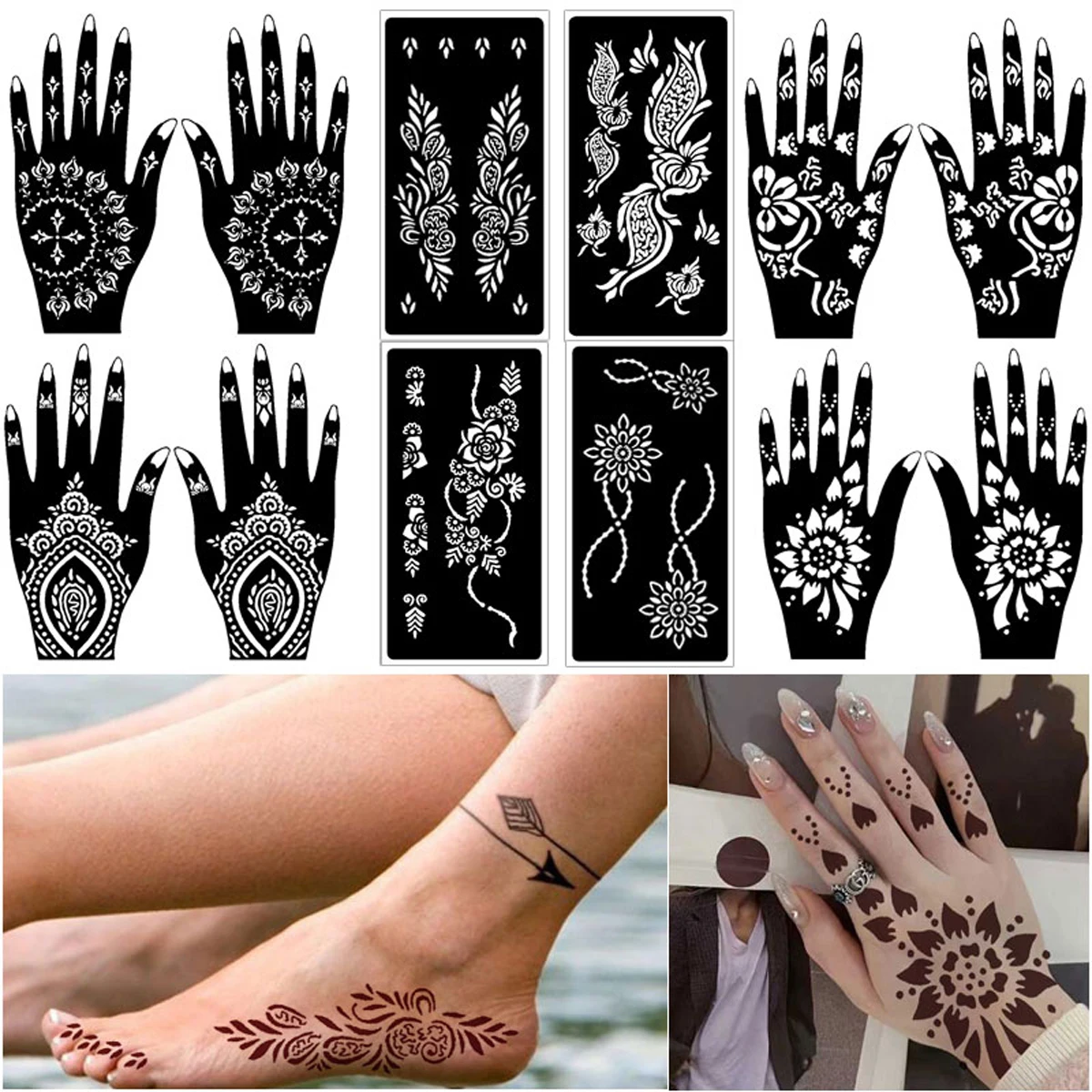 Tattoo Stencil Templates Kit, Reusable Hand Temporary Tattoo Stencils, Self-Adhesive Tattoo Sticker for Women Girls Adults, Rama