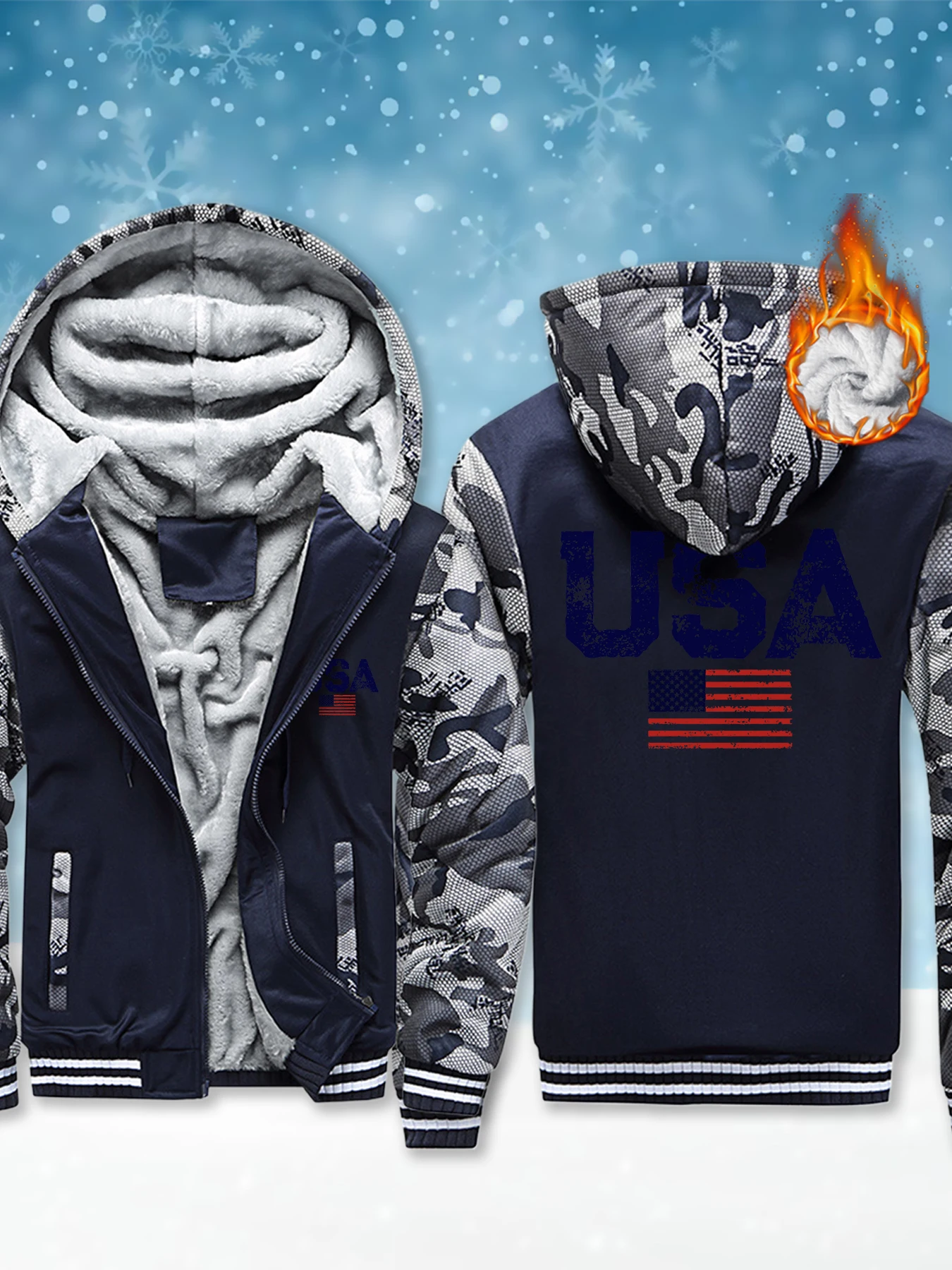 

Мужское пальто с буквенным принтом американского флага США, теплая флисовая толстовка с капюшоном, повседневные модные куртки на молнии, удобная уличная уличная куртка