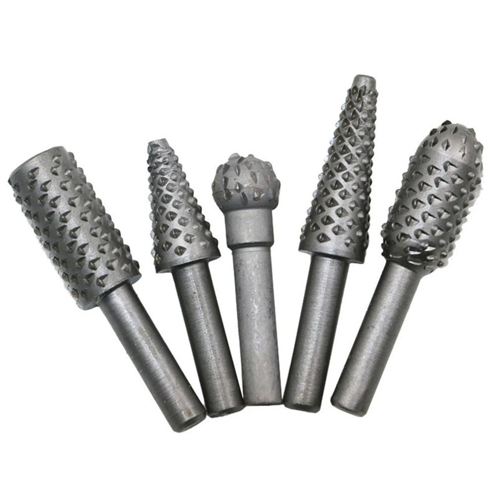 5pcs Rotary Burr Set Wood Carving File Rasp 1/4'' Round Shank Drill Bits For Woodworking Grinding Polishing Shaping Burnishing