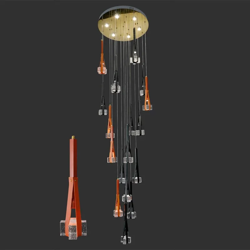 

European leather ceiling chandelier with black/brown lustre and resin lamp shade for living room, dining room room decorations
