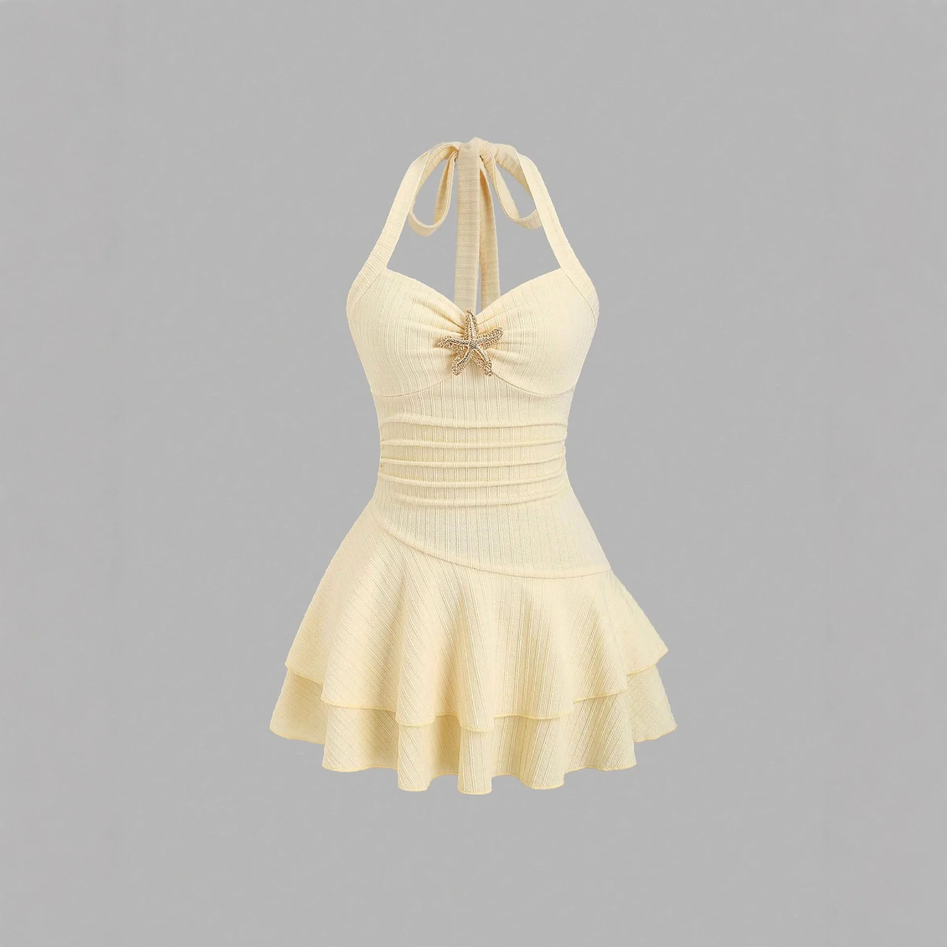 

Ladies' Beach Vacation Elegant Textured Fabric Camisole Front Pleated Ruffle Mini Dress