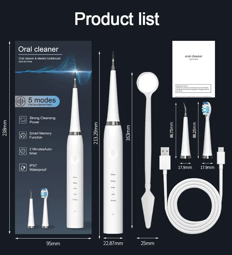 IP67 Sonic Tooth Cleaner Electric Dental Scaler Calculus Remover Plaque Tartar Removal Teeth Cleaning Tool