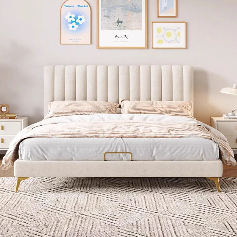 

White Wood French Bed American Cloth Master Queen Size Bed Headboards Reading Camas Moderrnas Inteligentes Bedroom Furniture