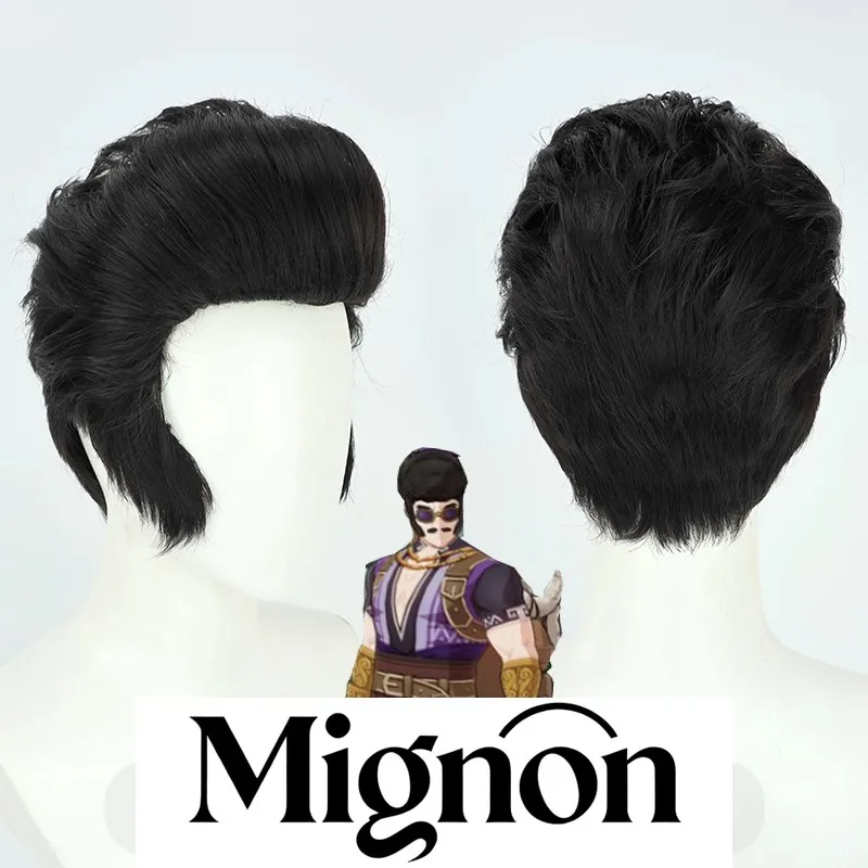 

Genshin Impact Liben Cosplay Wig, Black Styled Long Sideburns & Layered Spiky Hair, In Stock