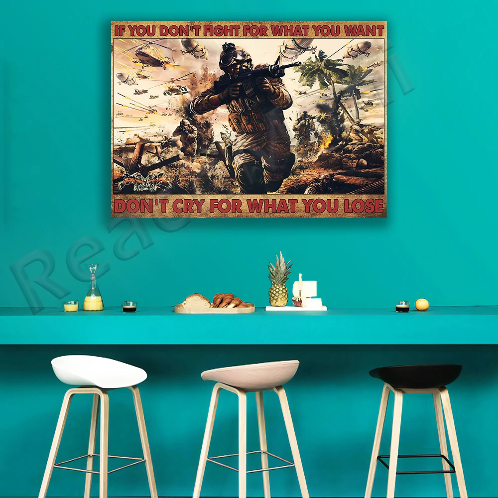 لا تبكي لماذا تفعل الملصق، إذا قتال من أجل ما تريده ملصق، هدية المخضرم، ملصق تحفيزي، ملصق المخضرم