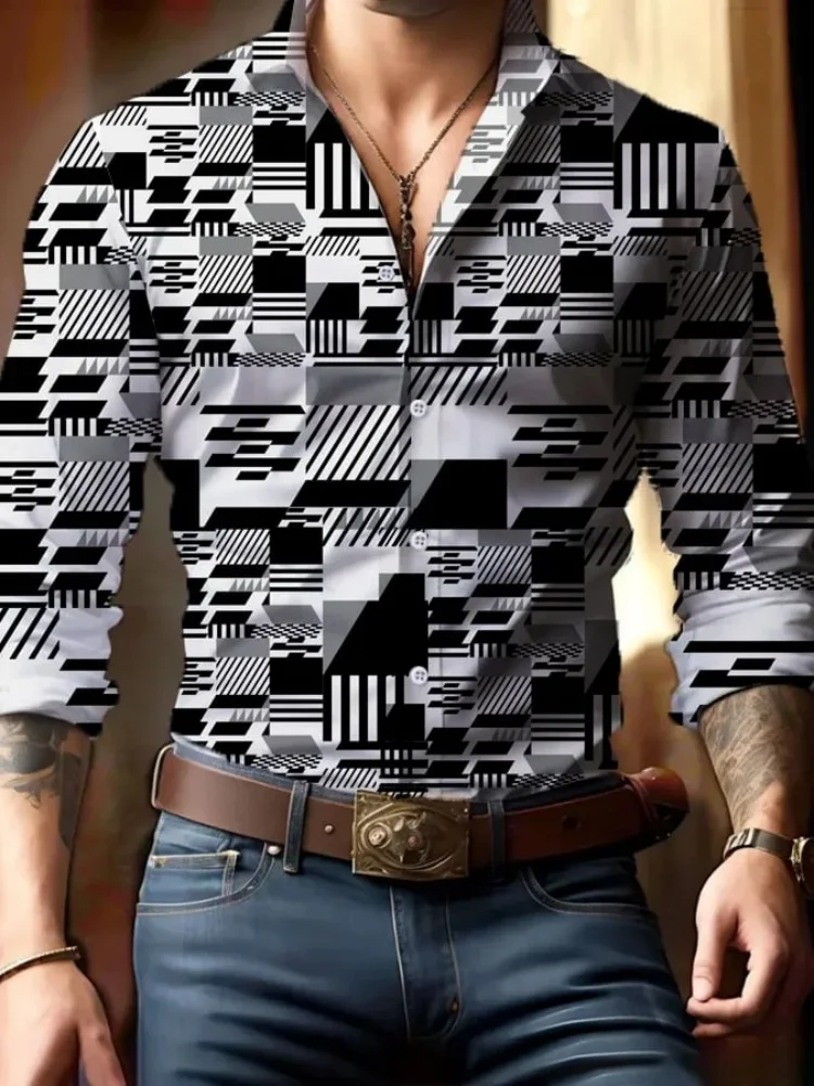 2025남자 하와이 셔츠 블루 스트라이프 프린트 셔츠 패션 우아한 여름 해변 셔츠 기질 streetwear 옷깃 mens clothin